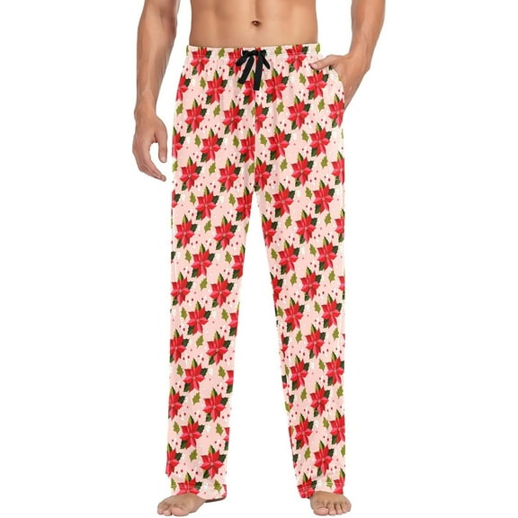 HPINK-T Men's Christmas Poinsettia Sleep Pajama Pant,Soft Pajama Bottoms with Pockets Drawstring