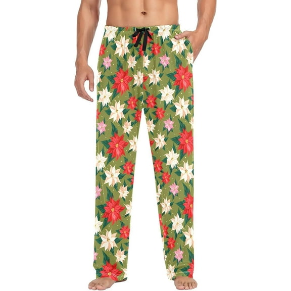 HPINK-T Men's Christmas Poinsettia Sleep Pajama Pant,Soft Pajama Bottoms with Pockets Drawstring