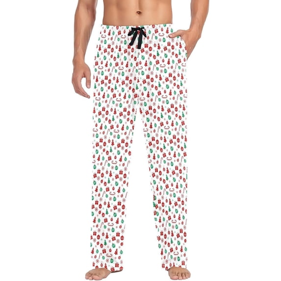 HPINK-T Men's Christmas Snowflake Candy Canes Sleep Pajama Pant,Soft Bottoms with Pockets Drawstring