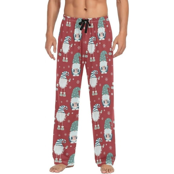 HPINK-T Men's Flannel Pajama Pants Christmas Gnome Snowflakes Sleep Lounge PJ Bottoms Sweatpants S