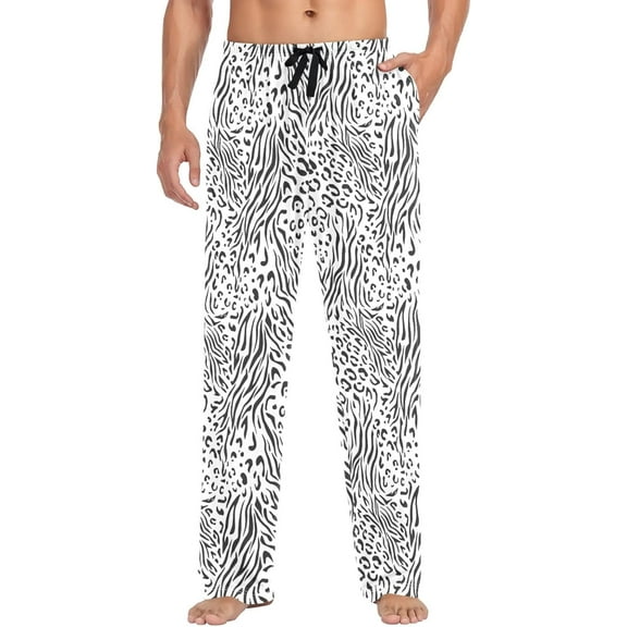 HPINK-T Men's Pajama Bottoms Cotton Lightweight Black White Zebra Skin Leopard Grain Casual Lounge Pants with Pockets