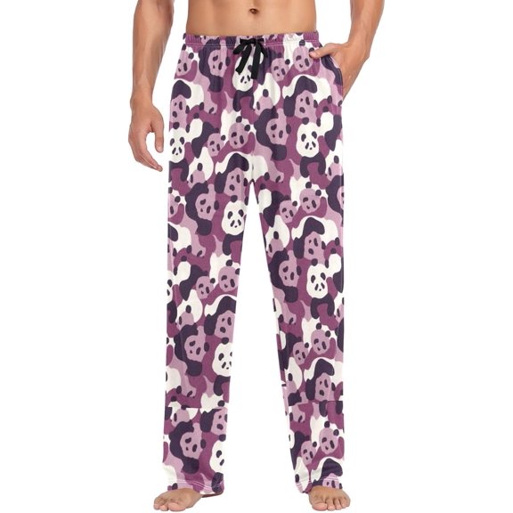 HPINK-T Men's Pajama Bottoms Cotton Lightweight Retro Style Panda Casual Lounge Pants with Pockets Soft Sleep Pj for Men