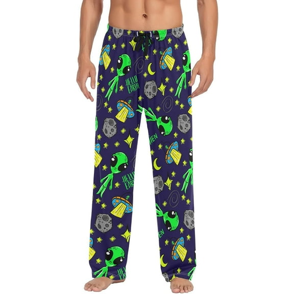 HPINK-T Men's Pajama Pants Super Soft Cartoon Alien Space Sleep Lounge Pants Pjs Bottoms with Pockets