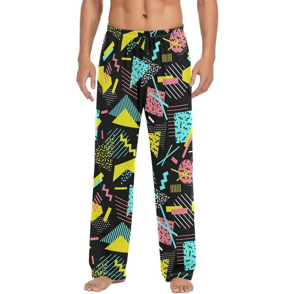 HPINK-T Men's Pajama Pants Super Soft Retro 80s 90s Geometric Sleep Lounge Pants Pjs Bottoms with Pockets