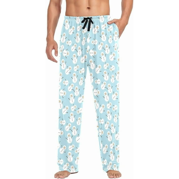 HPINK-T Men's Winter Snowman Blue Sleep Pajama Pant,Soft Bottoms with Pockets Drawstring