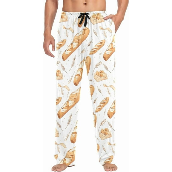 HPINK-T Mens Cotton Pajama Pants PJ Bottoms Food Baguette Pattern Lightweight Soft Lounge Sleepwear with Pockets