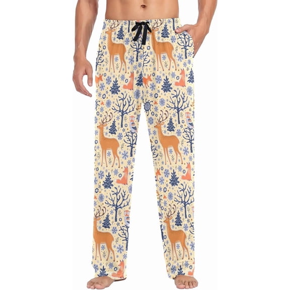 HPINK-T Mens Pajama Pants Funny Christmas Reindeer Squirrel Animal Cotton Lightweight Soft Pajama Bottoms