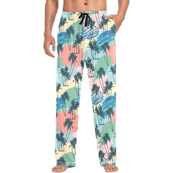 HPINK-T Mens Pajama Pants Funny Tropical Coconut Colorful Pattern 100% Cotton Soft Pajama Bottoms Lounge Sleepwear
