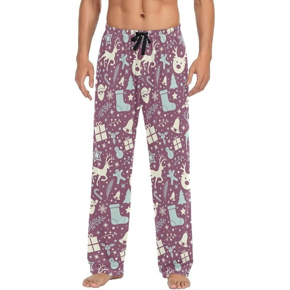 HPINK-T Mens Sleep Pajama Pants Set Bottoms Black Hot Pink Stripes Fleece Lounge Sleepwear PJs S