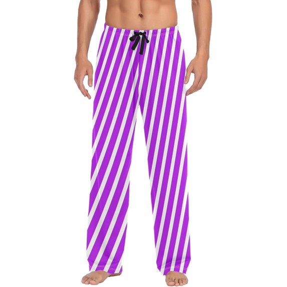 HPINK-T Mens Sleep Pajama Pants Set Bottoms Black Hot Pink Stripes Fleece Lounge Sleepwear PJs S