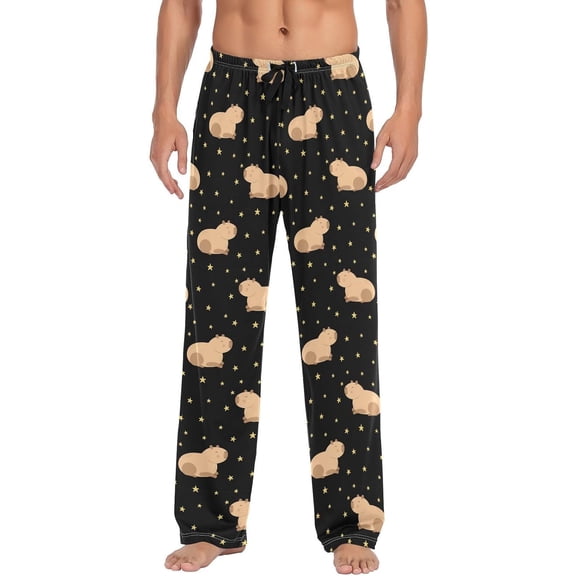 HPINK-T Mens Sleep Pajama Pants Set Bottoms Capybara Fleece Lounge Sleepwear PJs S