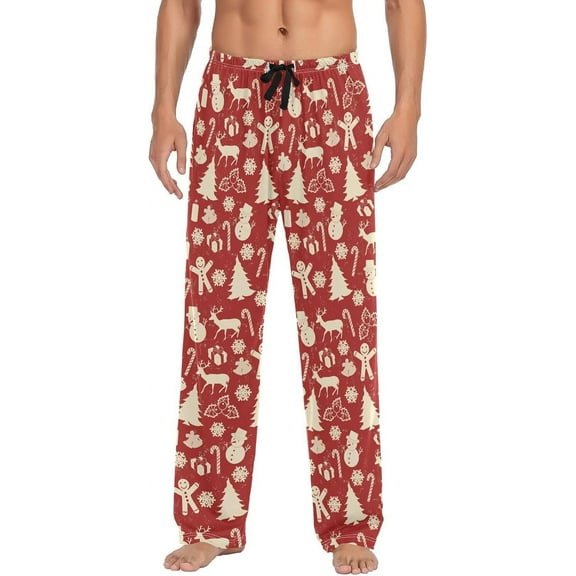HPINK-T Mens Sleep Pajama Pants Set Bottoms Christmas Cookies Biscuits Candy Canes Fleece Lounge Sleepwear PJs S