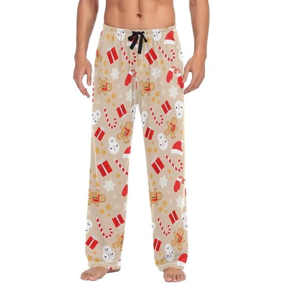 HPINK-T Mens Sleep Pajama Pants Set Bottoms Christmas Snowman Brown Fleece Lounge Sleepwear PJs S