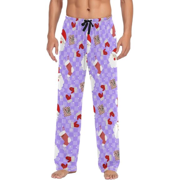 HPINK-T Mens Sleep Pajama Pants Set Bottoms Christmas Snowman Brown Fleece Lounge Sleepwear PJs S