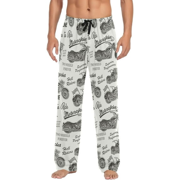 HPINK-T Mens Sleep Pajama Pants Set Bottoms Motorcycle Lettering Fleece Lounge Sleepwear PJs S