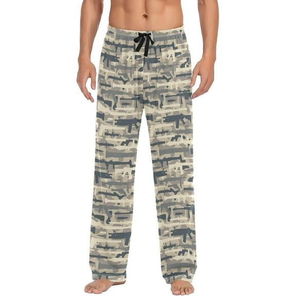 HPINK-T Military Gun Men's Pajama Pants Pjs Bottoms with Pockets Sleep Lounge Pants for Men