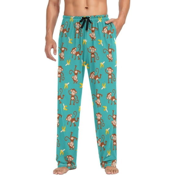 HPINK-T Monkey Banana Men's Pajama Pants Super Soft Sleep Lounge Pants Pjs Bottoms with Pockets