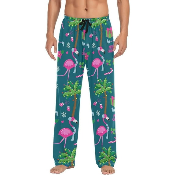 HPINK-T Multi- Xmas Flamingo Cactus Palm Tree Pajama Pants for Men PJs Bottoms Sleep Lounge Pants with Pockets