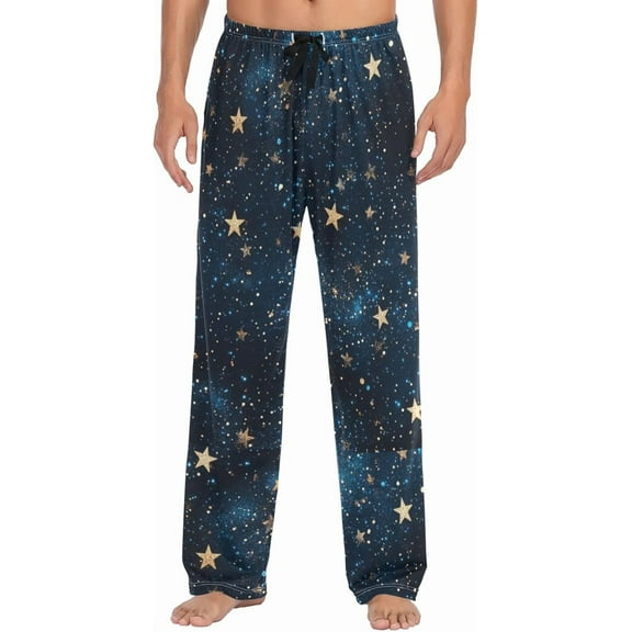 HPINK-T Pajama Pants Black Navy Blue Sky Gradient Flash Gold Stars Glitter Men's Pajama Bottoms Lounge Sleepwear PJs S