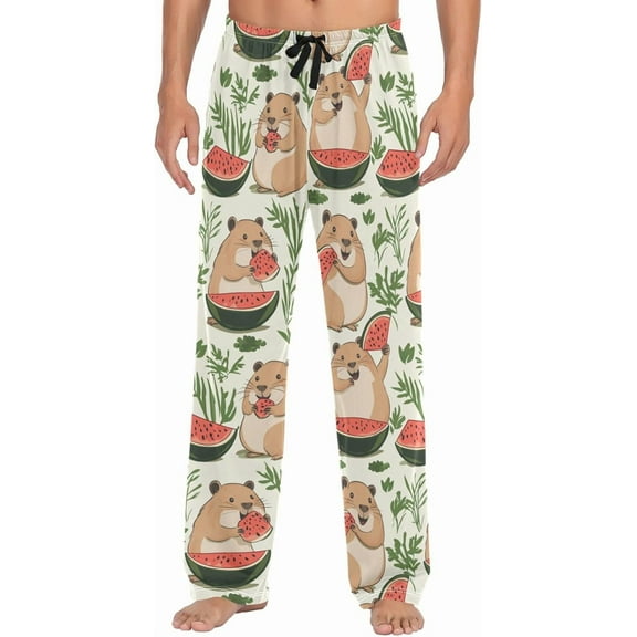 HPINK-T Pajama Pants Capybaras Summer Watermelon Leaf Men's Pajama Bottoms Lounge Sleepwear PJs Sleep Pants S