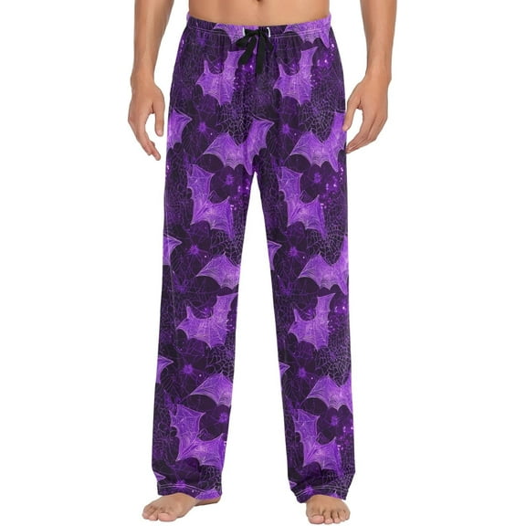 HPINK-T Pajama Pants Halloween Purple Bats Spiderweb Men's Pajama Bottoms Lounge Sleepwear PJs Sleep Pants S