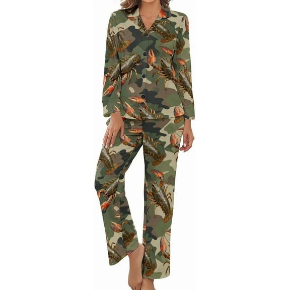 HPINK-T Pajama Sets for Womens Christmas Tree Cupcakes Loose Button Down Long Sleeve Shirts And Pants Set