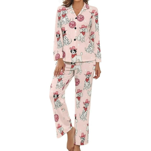 HPINK-T Pajama Sets for Womens Cowboy Boots Cacti Loose Button Down Long Sleeve Shirts And Pants Set