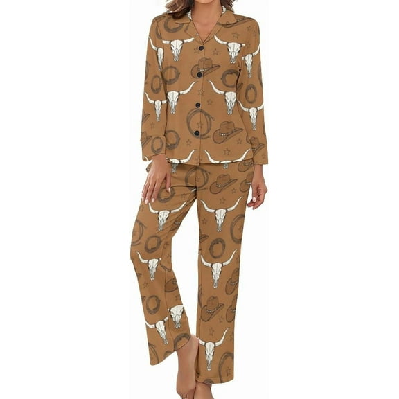 HPINK-T Pajama Sets for Womens Cowgirl Boots Hearts Loose Button Down Long Sleeve Shirts And Pants Set