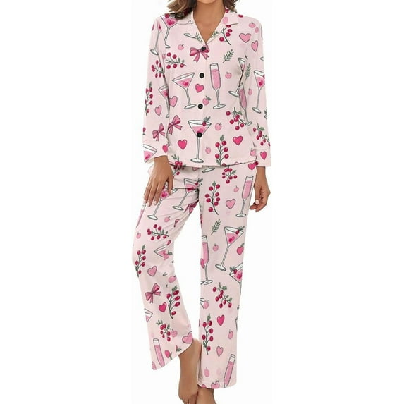 HPINK-T Pajama Sets for Womens Cute Leopard Spots Loose Button Down Long Sleeve Shirts And Pants Set