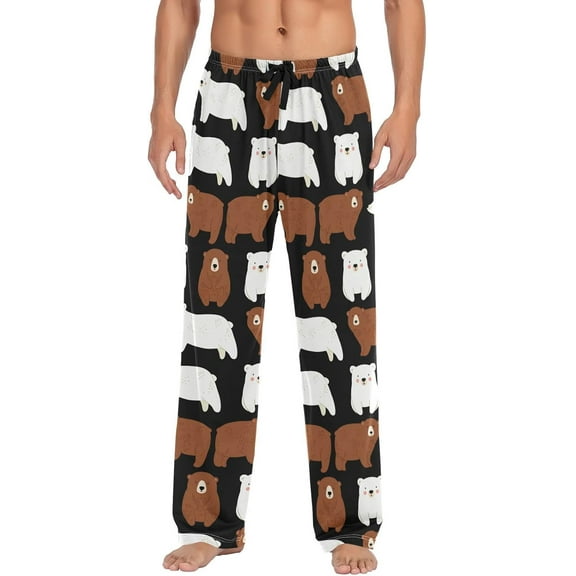 HPINK-T Polar Bear Black Pajama Pants Mens Lounge Pants Straight-Fit Men Pajama Bottoms