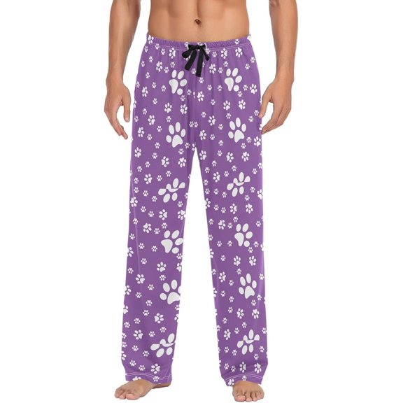 HPINK-T Purple White Dog Paw Pajama Pants Mens Lounge Pants Lightweight Men Pajama Bottoms with Drawstring Pockets