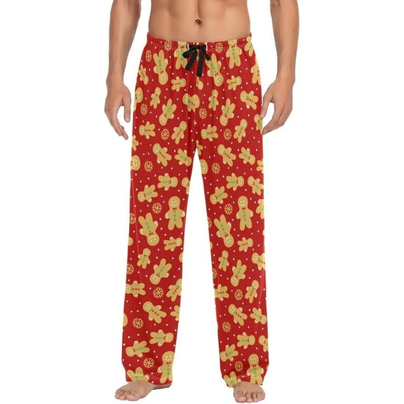 HPINK-T Red Gingerbread man Mens Sleep Pajama Pants Set Bottoms Ginger Man Christmas Fleece Lounge Sleepwear PJs