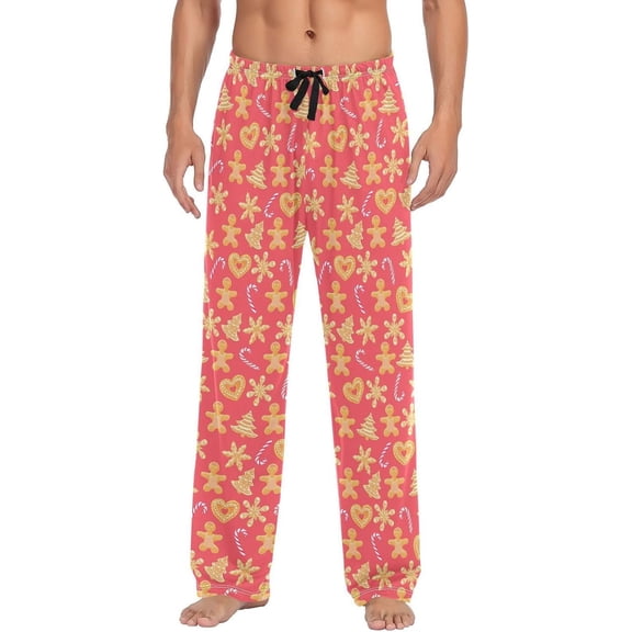 HPINK-T Red Gingerbread man Mens Sleep Pajama Pants Set Bottoms Merry Christmas Fleece Lounge Sleepwear PJs