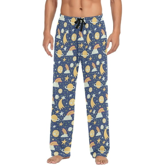 HPINK-T Satars and Rainbow Pajama Pants Mens Lounge Pants Straight-Fit Men Pajama Bottoms with Pockets Drawstring