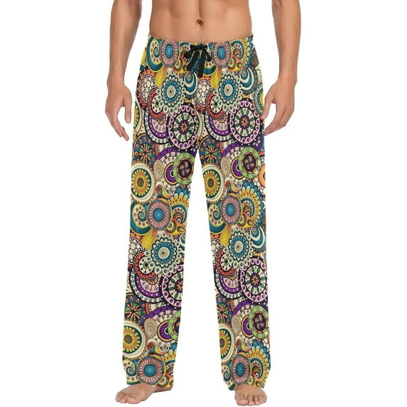 HPINK-T Vintage Floral Pajama Pants Mens Lounge Pants Straight-Fit Men Pajama Bottoms with Pockets Drawstring