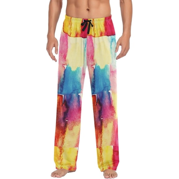 HPINK-T Watercolor Rainbow Pajama Pants Mens Lounge Pants Straight-Fit Men Pajama Bottoms with Drawstring Pockets