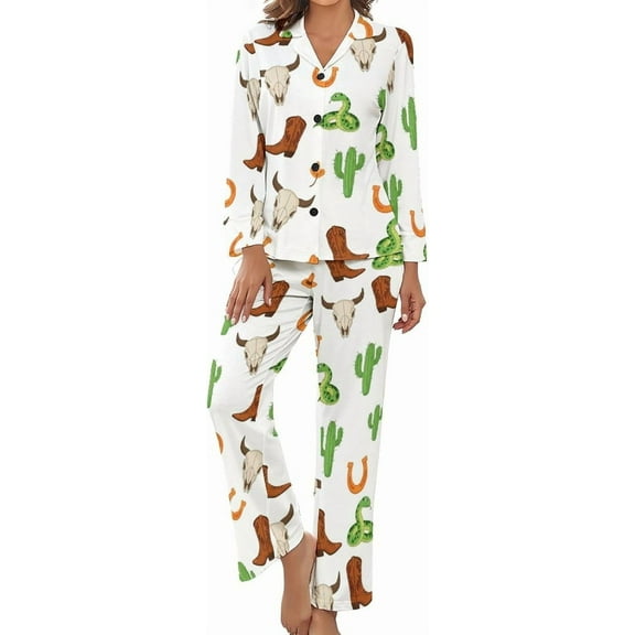 HPINK-T Western Themed Horse Women's Long-Sleeve Shirt And Full-Length Bottom Pajama Set