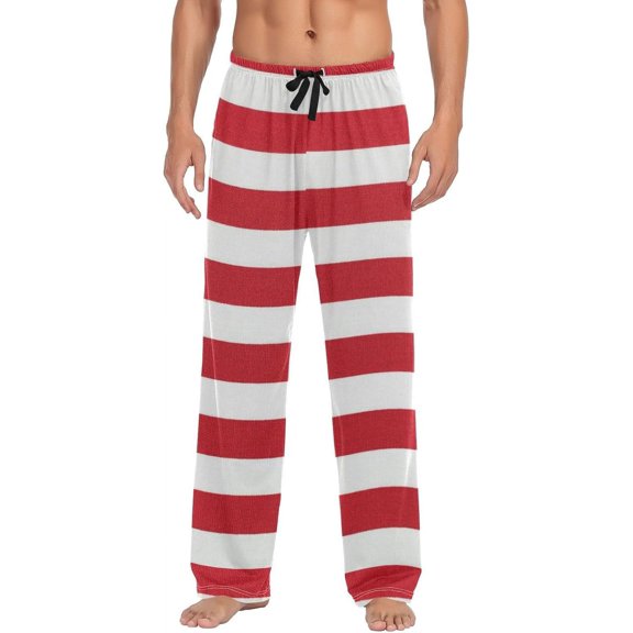 HPINK-T White Red Stripe Pajama Pants Mens Lounge Pants Straight-Fit Men Pajama Bottoms with Drawstring Pockets