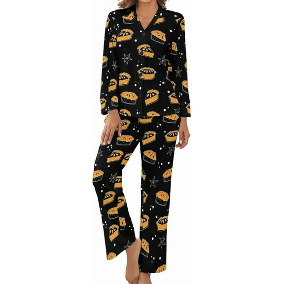 HPINK-T Women Long Sleeve Pajama Set Comfy Pjs Sets Pizza Slices Mushrooms 2 Piece Lounge Set