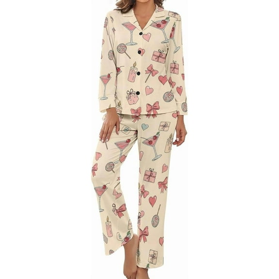 HPINK-T Women Long Sleeve Pajama Set Comfy Pjs Sets Skull Flower Pattern 2 Piece Lounge Set