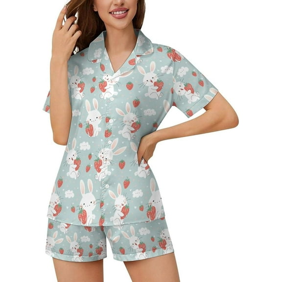 HPINK-T Women Pajamas Sets Short Sleeve Sleepwear, Soft Satin Button Down Lounge Wear Set 2 Piece Pjs Shorts Set XS-2XL