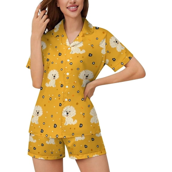 HPINK-T Women Pajamas Sets Short Sleeve Sleepwear, Soft Satin Button Down Lounge Wear Set 2 Piece Pjs Shorts Set XS-2XL