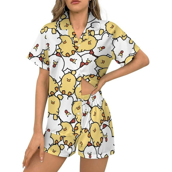 HPINK-T Women Pajamas Sets Short Sleeve Sleepwear, Soft Satin Button Down Lounge Wear Set 2 Piece Pjs Shorts Set XS-2XL