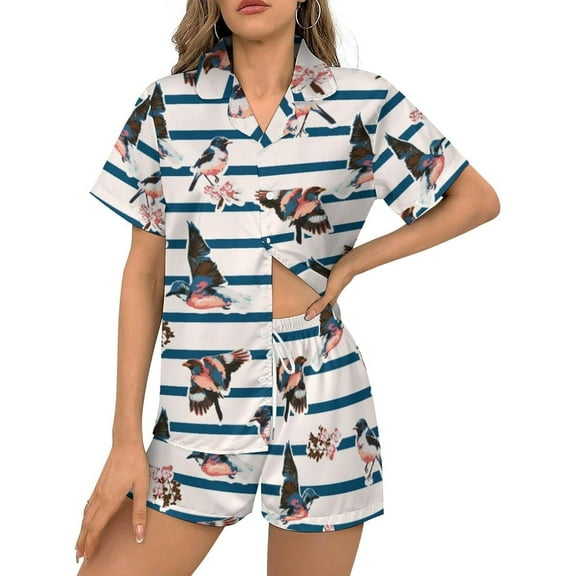 HPINK-T Women Pajamas Sets Short Sleeve Sleepwear, Soft Satin Button Down Lounge Wear Set 2 Piece Pjs Shorts Set XS-2XL