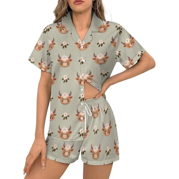HPINK-T Women Pajamas Sets Short Sleeve Sleepwear, Soft Satin Button Down Lounge Wear Set 2 Piece Pjs Shorts Set XS-2XL