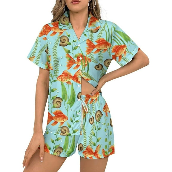 HPINK-T Women Pajamas Sets Short Sleeve Sleepwear, Soft Satin Button Down Lounge Wear Set 2 Piece Pjs Shorts Set XS-2XL