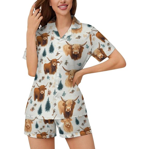 HPINK-T Women Pajamas Sets Short Sleeve Sleepwear, Soft Satin Button Down Lounge Wear Set 2 Piece Pjs Shorts Set XS-2XL