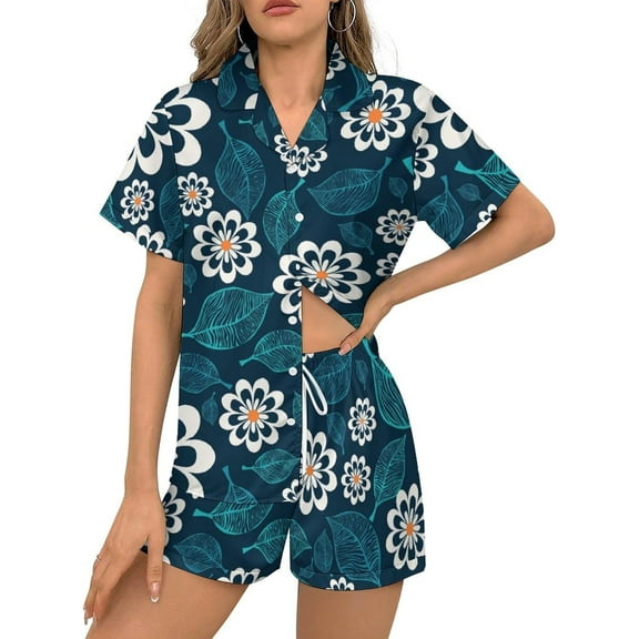 HPINK-T Women Pajamas Sets Short Sleeve Sleepwear, Soft Satin Button Down Lounge Wear Set 2 Piece Pjs Shorts Set XS-2XL
