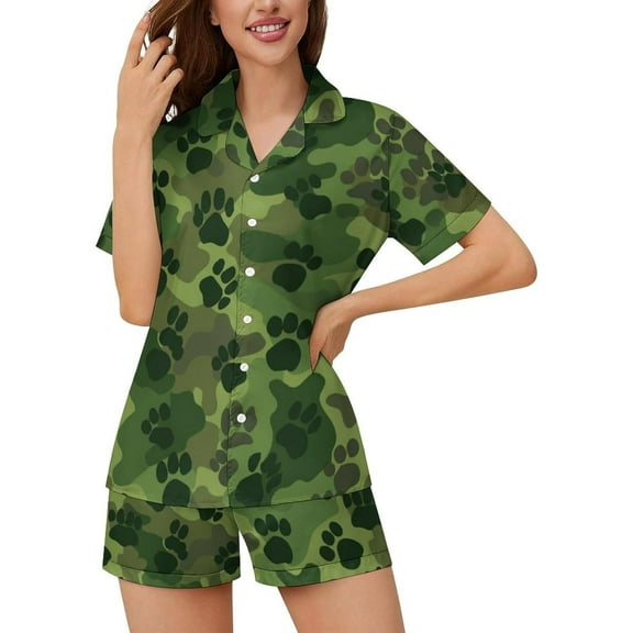 HPINK-T Women Pajamas Sets Short Sleeve Sleepwear, Soft Satin Button Down Lounge Wear Set 2 Piece Pjs Shorts Set XS-2XL