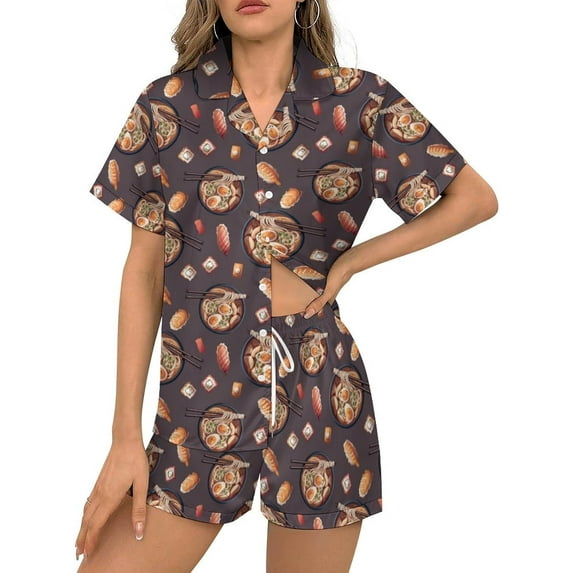 HPINK-T Women Pajamas Sets Short Sleeve Sleepwear, Soft Satin Button Down Lounge Wear Set 2 Piece Pjs Shorts Set XS-2XL